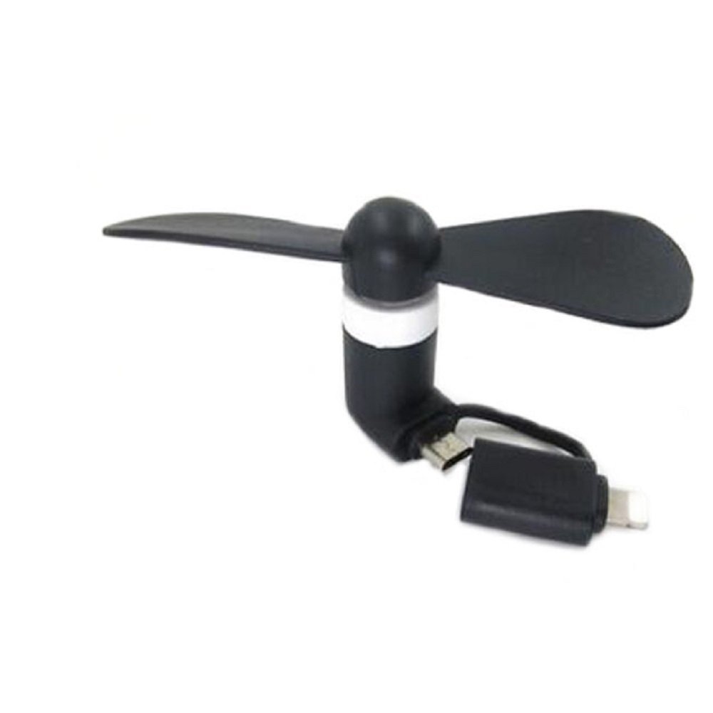 Cell Phone Fan for iPhone/iPad and Android - 2 in 1 Micro USB for Android and 8 Pins for iPhone.Supports iPhone7 7plus 6S Plus 6S 6 5S 5 iPod Touch iPad Samsung (Black)