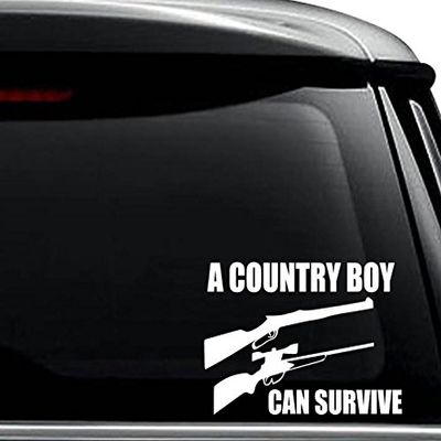 A Country Boy Can Survive Guns Decal Sticker For Use On Laptop, Helmet, Car, Truck, Motorcycle, Windows, Bumper, Wall, and Decor Size- [6 inch] / [15 cm] Wide / Color- Matte White