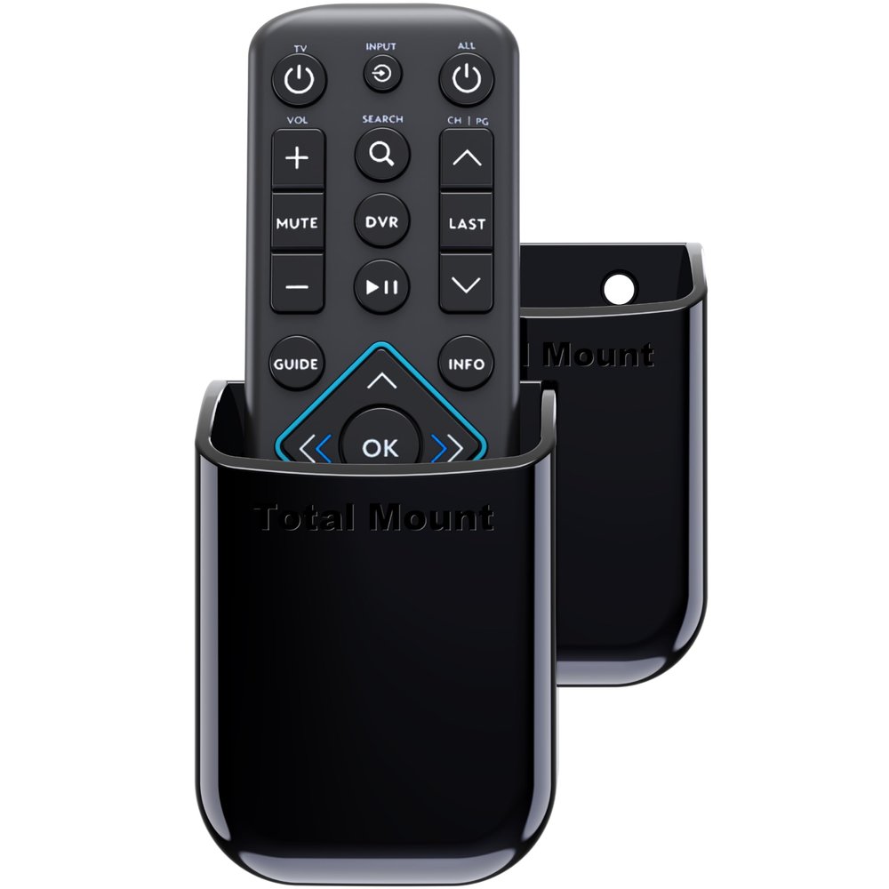 TotalMount Universal Remote Control Holders (2 Pack) Attach to Wall or Back of TV Compatible with All TV Remotes (Premium Black, Medium)