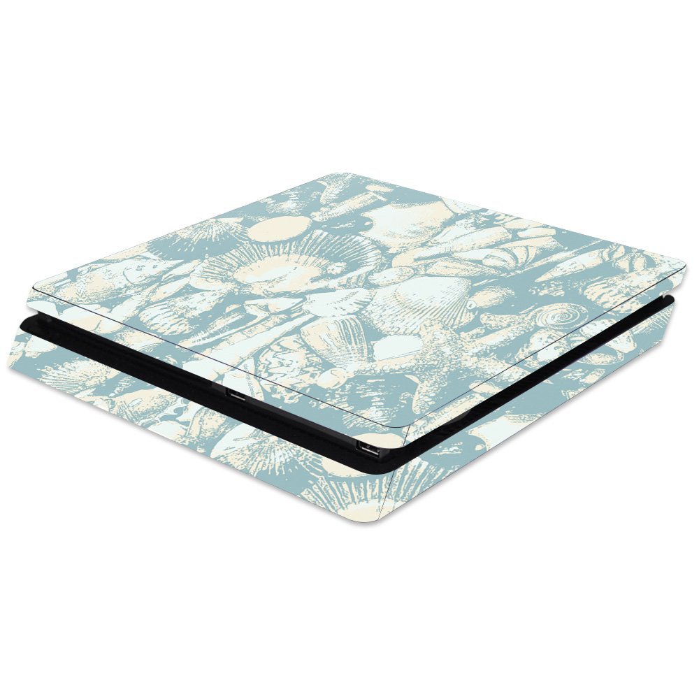 MightySkins Skin Compatible with Sony PS4 Slim Console - Blue Seashells | Protective, Durable, and Unique Vinyl Decal wrap Cover | Easy to Apply, Remove, and Change Styles | Made in The USA