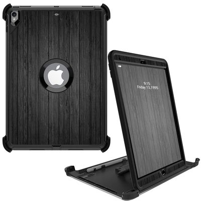 MightySkins Skin Compatible with OtterBox Defender Apple iPad Pro 10.5"(2017) - Black Wood | Protective, Durable, and Unique Vinyl wrap Cover | Easy to Apply, Remove | Made in The USA