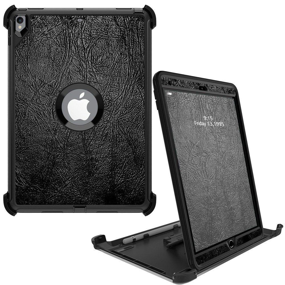 MightySkins Skin Compatible with OtterBox Defender Apple iPad Pro 10.5"(2017) - Black Leather | Protective, Durable, and Unique Vinyl wrap Cover | Easy to Apply, Remove | Made in The USA
