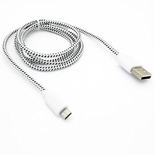 White Braided USB Cable Rapid Charger Sync Power Wire Data Cord for Verizon LG Stylo 2 V - Verizon LG Transpyre - Verizon LG V10 - Verizon Microsoft Lumia 735 - Verizon Motorola Droid 3