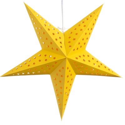 Solid Yellow Paper Star Lantern with 12 Foot Power Cord Included