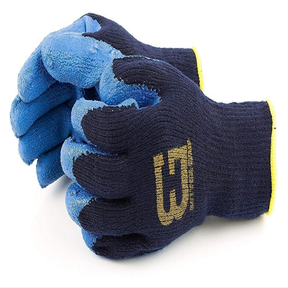 (Box Deal) Better Grip BGWLAC Winter Insulated Rubber Latex Coated Work Gloves, Crinkle Pattern, 72 Pairs/CS (Medium, Blue)
