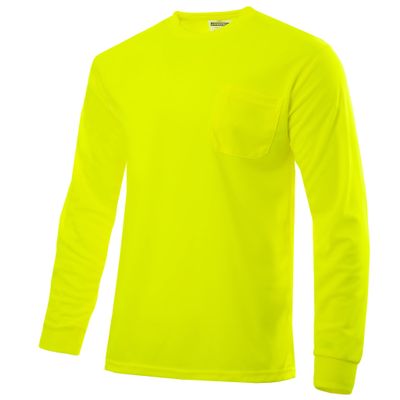 JORESTECH Safety Bright Visibility Long Sleeve Work T Shirt with Chest Pocket, Moisture Wicking Fabric, Classic Fit, 3XL, Lime