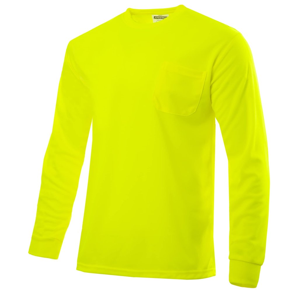 JORESTECH Safety Bright Visibility Long Sleeve Work T Shirt with Chest Pocket, Moisture Wicking Fabric, Classic Fit, 3XL, Lime