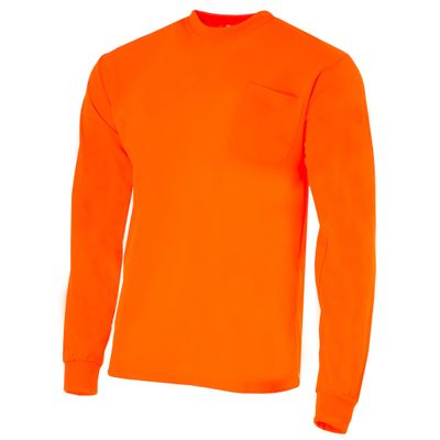 JORESTECH Safety Bright Visibility Long Sleeve Work T Shirt with Chest Pocket, Moisture Wicking Orange Fabric