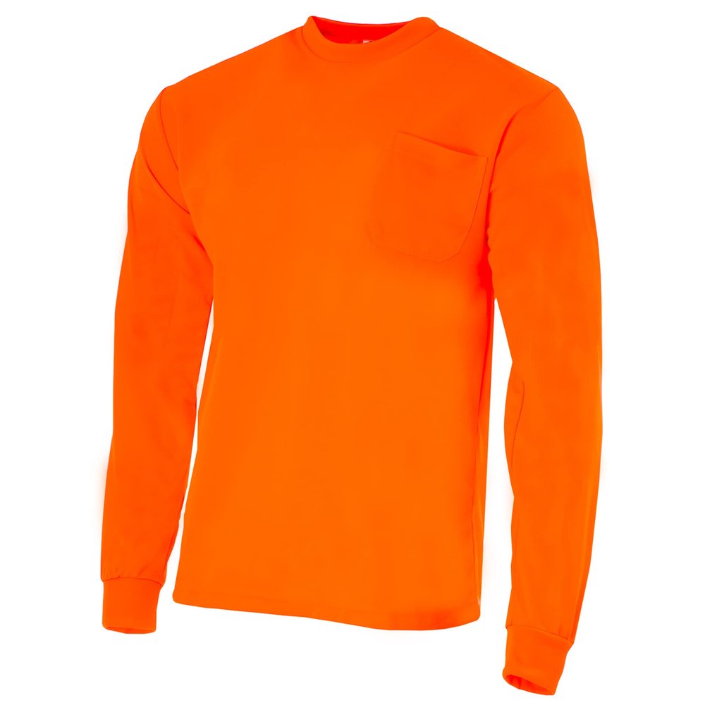 JORESTECH Safety Bright Visibility Long Sleeve Work T Shirt with Chest Pocket, Moisture Wicking Orange Fabric