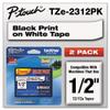 Brother P-Touch TZE2312PK Tze Standard Adhesive 0.47 in. x 26.2 ft. Laminated Labeling Tapes - Black On White (2/Pack) view 1