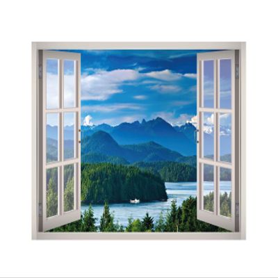 Lake Mountain Landscape View Window 3D Wall Decal Art Removable Wallpaper Mural Sticker Vinyl Home Decor West Mountain W13 (Medium (32''W x 23''H))