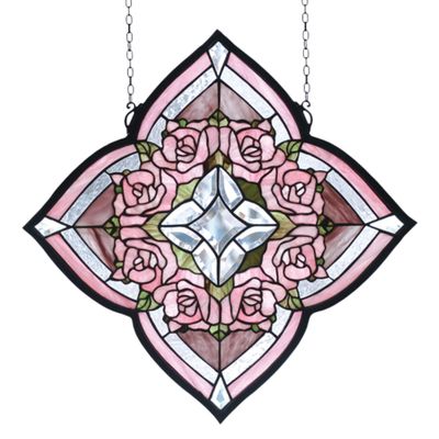 Meyda Tiffany 72642 Leaf, Flower, Fruit Window from Ring of Roses Collection in Bronze/Dark Finish, 20.00 inches