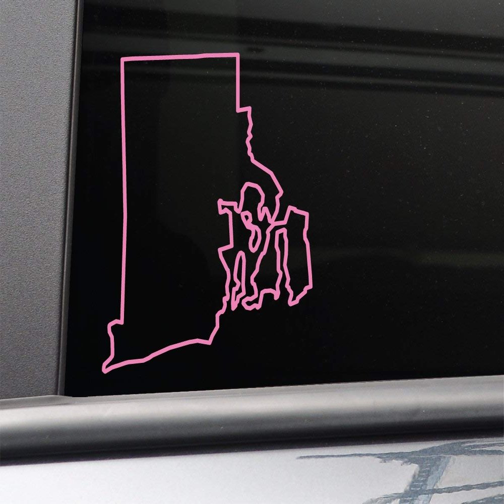 Rhode Island Vinyl Decal Laptop Car Truck Bumper Window Sticker, 6.5" x 5", Pink