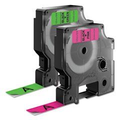 D1 High-Performance Polyester Perm Label Tape, 1/2" X 10 Ft, Black On Neon, 2/pk