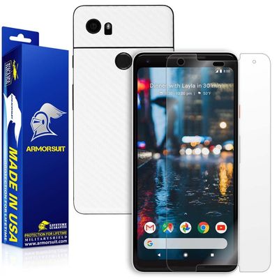 Armorsuit MilitaryShield White Carbon Fiber Skin Wrap Film + HD Clear Screen Protector for Google Pixel 2 XL - Anti-Bubble Film
