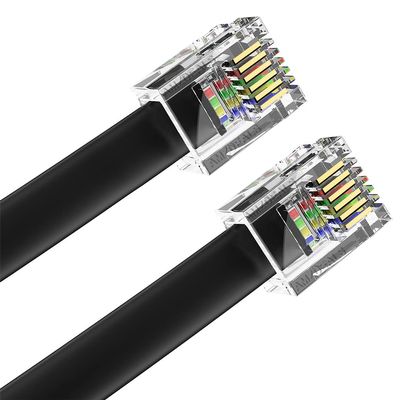 AmzDeals 2-Pack 5 Feet Black RJ12 6P6C Straight Wired Cable, Pro Grade Data and Voice Phone Line Cord - Made in USA