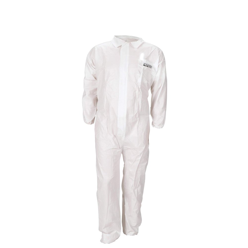 Seachoice 93171 Microporous Coveralls  White  Disposable  Size Large  with Collar