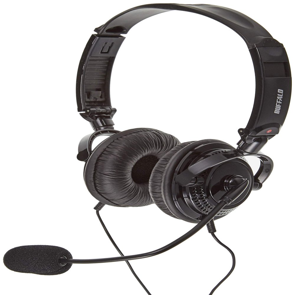 BUFFALO BSHSHCS315BK Binaural Headband Headset, 4 Poles, Large Driver Folding