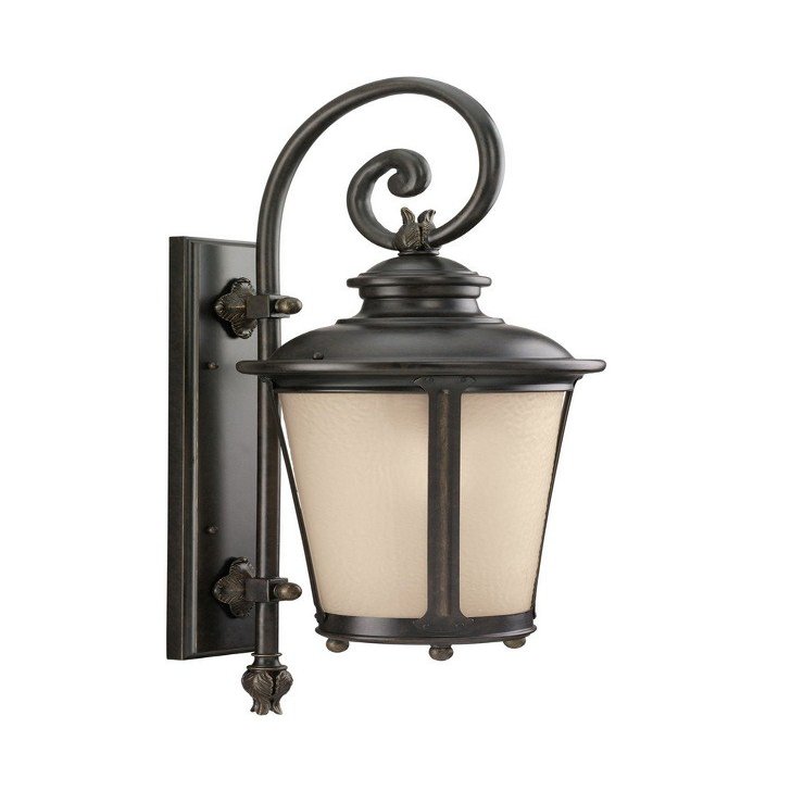 Generation Lighting 88242EN3-780 Cape May One Light Outdoor Wall Lantern, Burled Iron Finish, 100 Total Watts, 26.25 Inch Height, 11 Inch Wide, Etched/White Inside Glass Shade