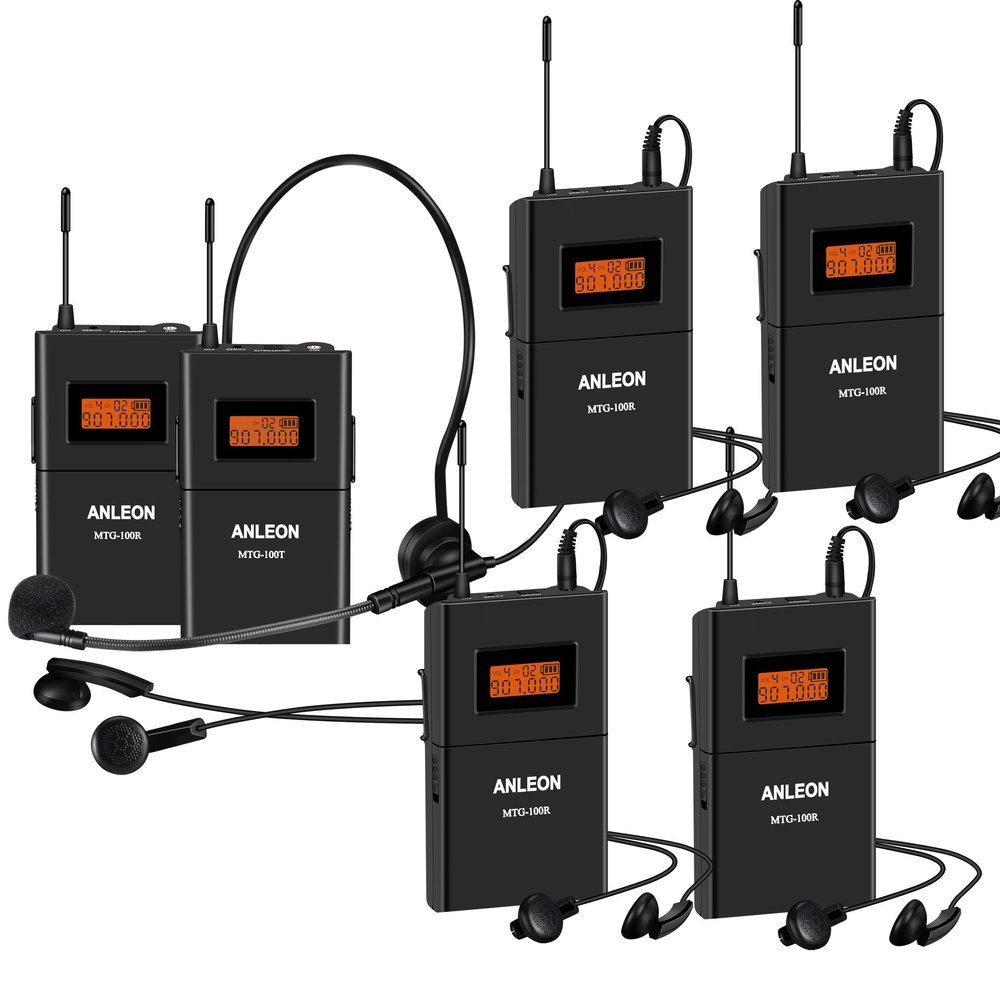 Anleon MTG100 902mhz-927mhz Tour Guide Wireless System Church System translation equipment simultaneous interpretation equipment (1 Transmitter and 5 Receivers)