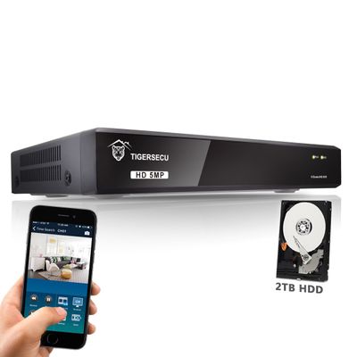 TIGERSECU 5MP Super HD 8-Channel Hybrid 4-in-1 DVR Security Recorder with 2TB Hard Drive, for use with 5MP HD-TVI/AHD/CVI Cameras (Cameras Not Included)