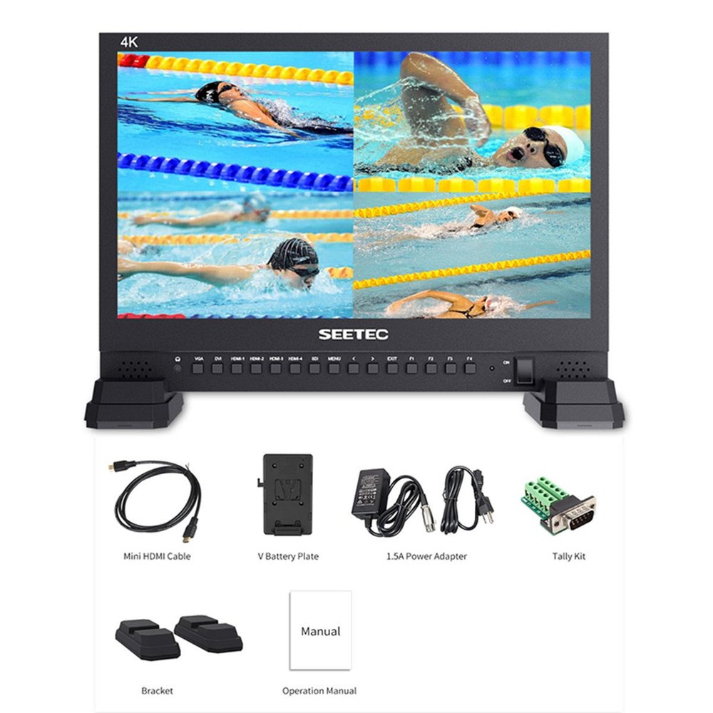 FEELWORLD 15.6 inch 4K Broadcast Director Monitor with IPS UHD 3840x2160 4x4K HDMI Quad Split Display 3G SDI VGA DVI for Professional Live Event Post Production Director Film Camera Field 4K156-9HSD