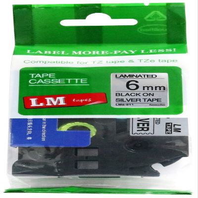 1/Pack LM Tapes - LMe911 Premium 1/4" Black Print on Silver Label Compatible with Brother TZe-911 P-Touch Tape Includes a Tape Color/Size Guide. Replaces TZ-911 6mm 0.23 Laminated