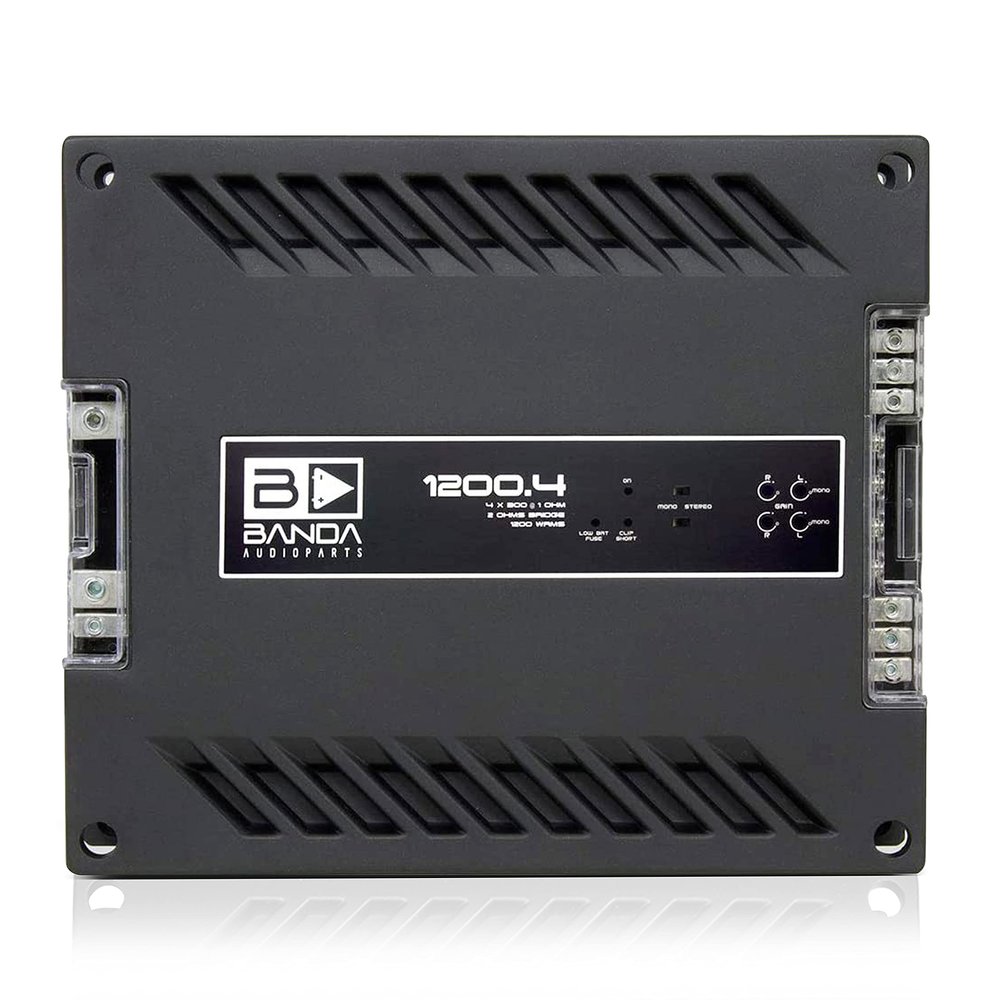 4-Channel Vehicle Audio Amplifier - 300 Watts D Class High-Powered Mono Amplifier w/Subsonic Filter & Low Pass Filter Stable @ 1 Ohm, LED Indicators, Sound Specialization - Banda 1200.41OHM