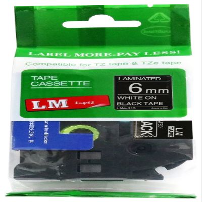 1/Pack LM Tapes - LMe315 Premium 1/4" White Print on Black Label Compatible with Brother TZe-315 P-Touch Tape Includes a Tape Color/Size Guide. Replaces TZ-315 6mm 0.23 Laminated
