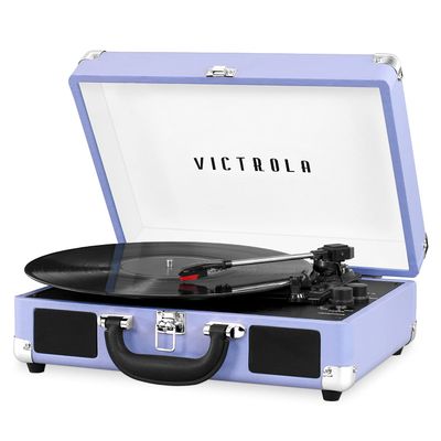 Victrola Journey Bluetooth Portable Suitcase Record Player  with Built-in Speakers, 3 Speed Vinyl Record Player, RCA Out, Headphone Jack (Lavender/Silver)