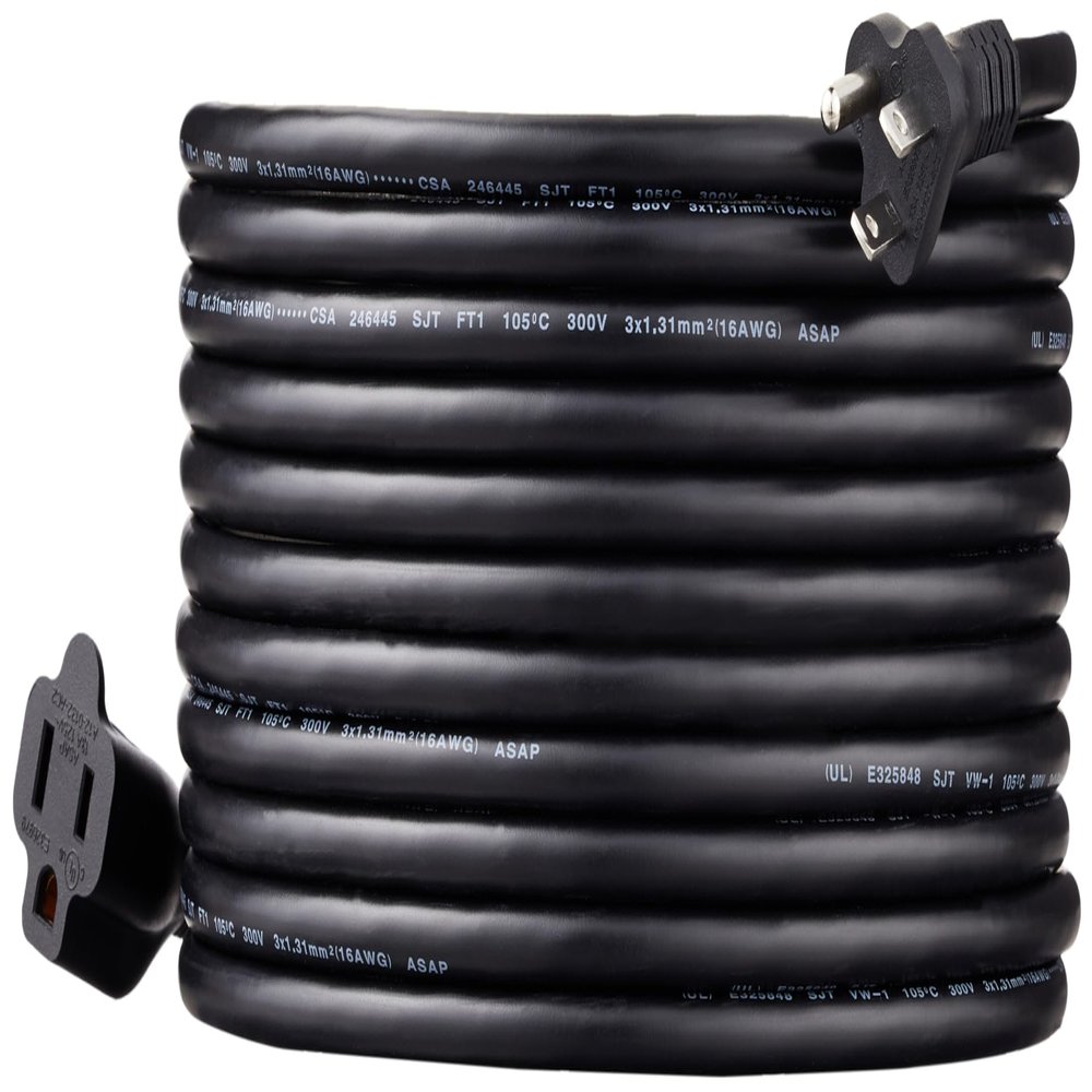 Amazon Basics Extension Cord, 25 Ft, 3 Prong Outlet Extender, Indoor Power Cord, 13 Amps, 125V, Black