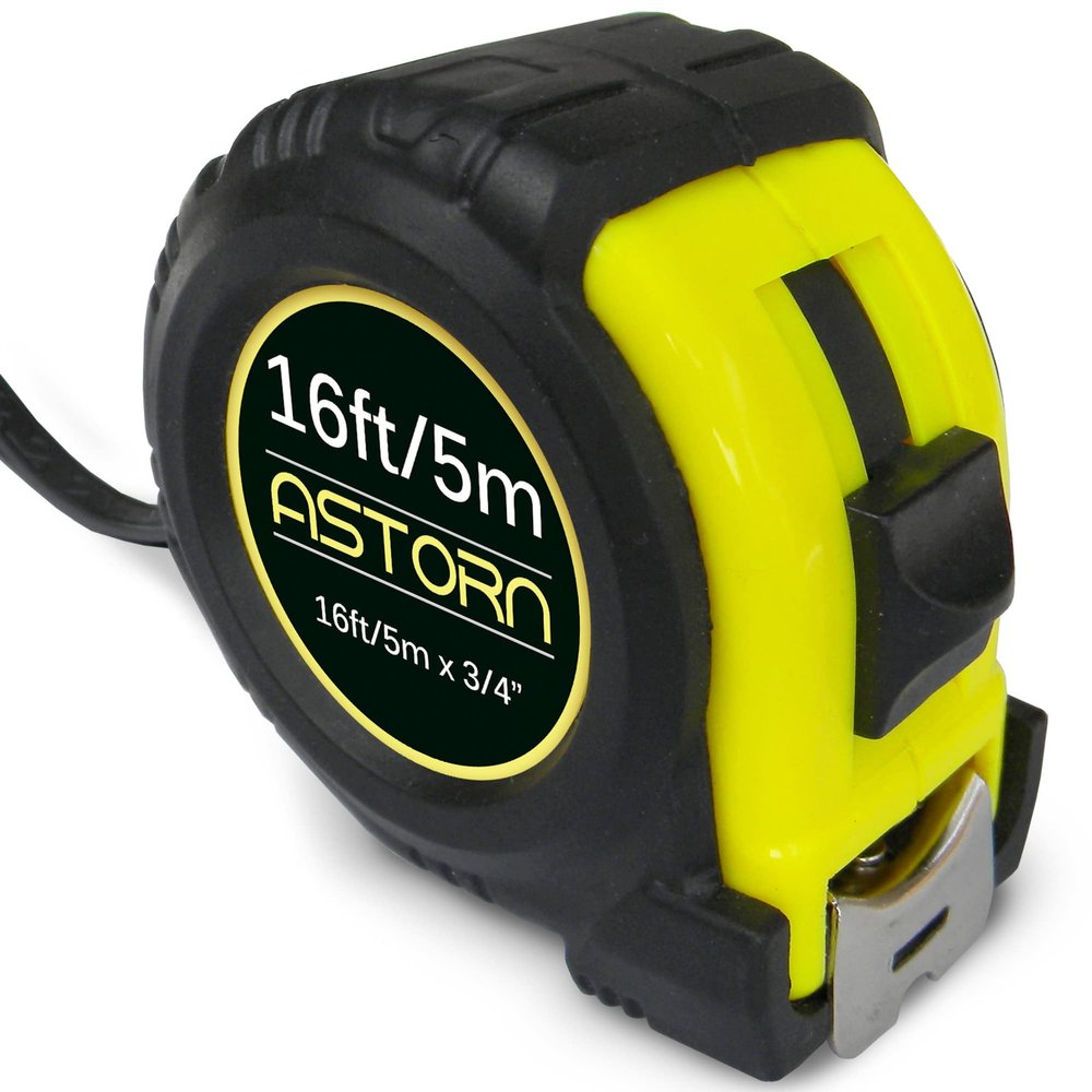 Metric Tape Measure 16ft 5M Retractable with Dual Inch Centimeter Scale, Shock Absorbent Rubber Case, Thumb Lock, Belt Clip and Wrist Strap, Precision Measuring Tape for Contractors DIY