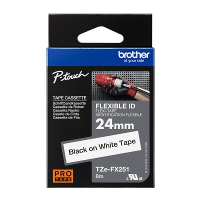 Brother Genuine Tze-FX251 Flexible ID Tape, Black On White, 24mm x 8m