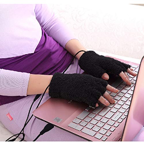 Obbomed MH-1020 USB 5V Composite Heating Element Warming Half Finger Stretchy Gloves Connected to USB Port, PC, Laptop, Adapter for Power, Universal Size: 7.5 x 5 inches, Black