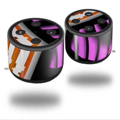 Skin Wrap Decal Set 2 Pack for Amazon Echo Dot 2 - Black Waves Orange Hot Pink (2nd Generation ONLY - Echo NOT Included)