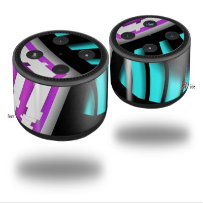 Skin Wrap Decal Set 2 Pack for Amazon Echo Dot 2 - Black Waves Neon Teal Hot Pink (2nd Generation ONLY - Echo NOT Included)