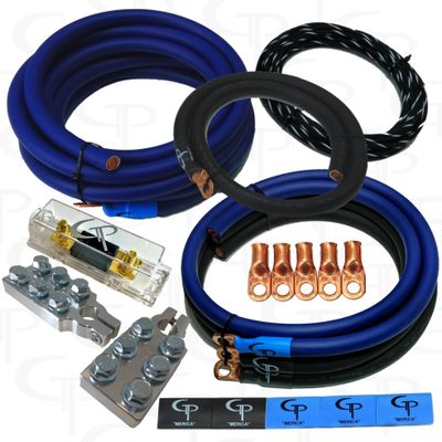1/0 AWG GAUGE OFHC COMPLETE STAGE 1 AMP WIRING KIT GP CAR AUDIO BLUE BLACK