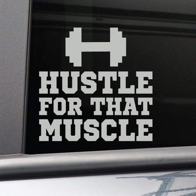 Nashville Decals Hustle for That Muscle Gym Fitness Vinyl Decal Laptop Car Truck Bumper Window Sticker, 6.5" x 5.5", Gray