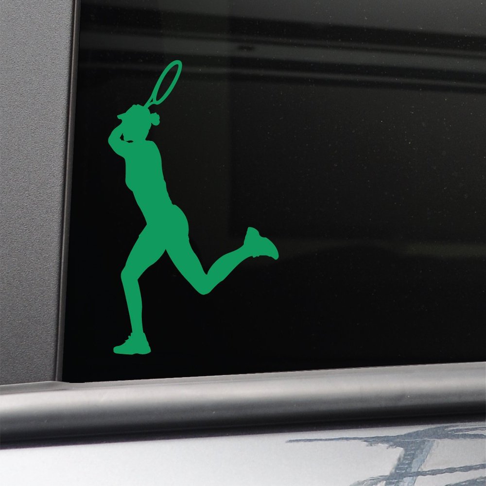 Nashville Decals Tennis Player Female Vinyl Decal Laptop Car Truck Bumper Window Sticker, 6" x 4.25", Green