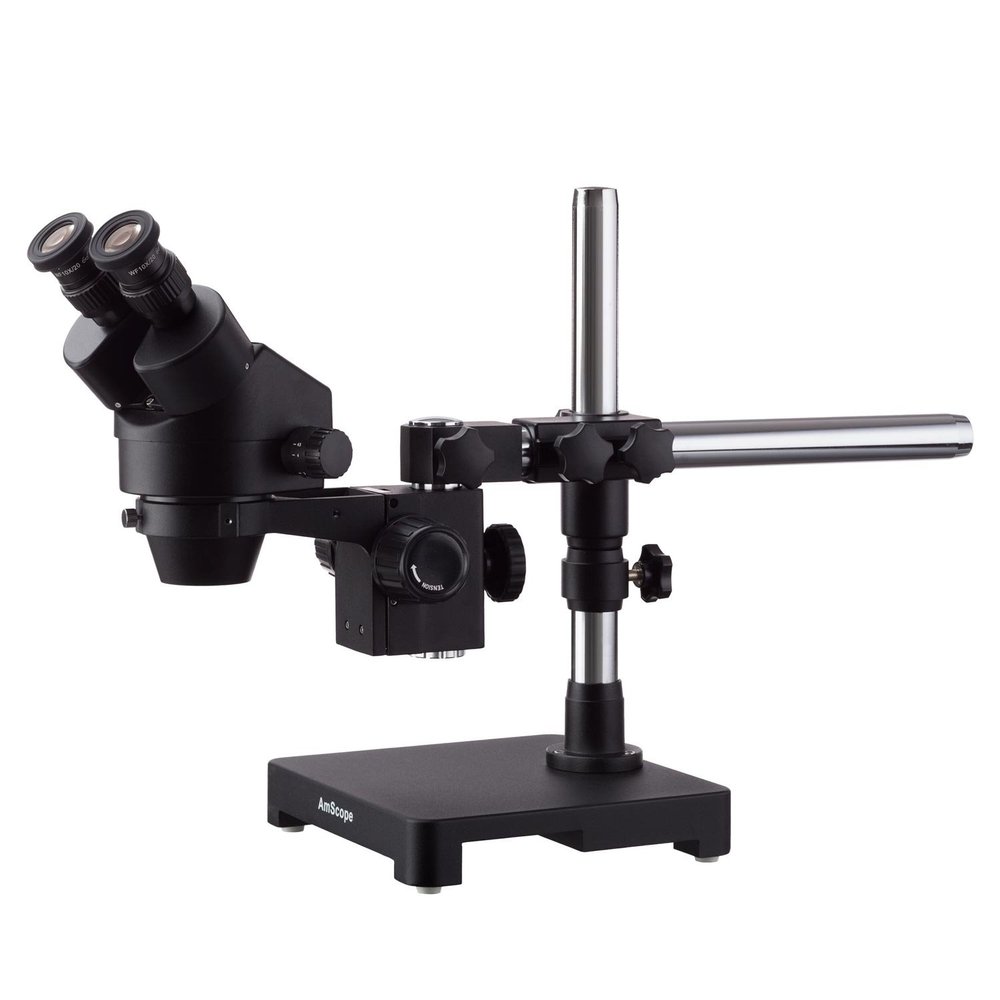 AmScope 7X-45X Black Stereo Zoom Microscope with Single Arm Boom Stand