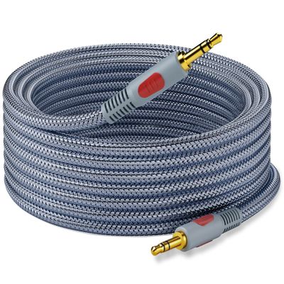 Ruaeoda 3.5mm Aux Audio Cable 30 ft, AUX Cord Braid 3.5mm to 3.5 mm Stereo Audio Cable 1/8 Shielded AUX Headphone Cable Extension Male to Male Outdoor Auxillary Stereo Audio Cable Cord