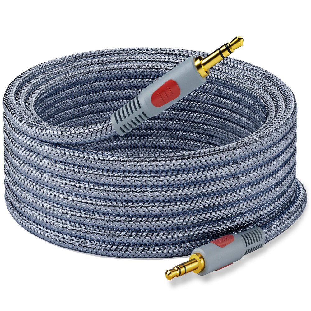 Ruaeoda 3.5mm Aux Audio Cable 30 ft, AUX Cord Braid 3.5mm to 3.5 mm Stereo Audio Cable 1/8 Shielded AUX Headphone Cable Extension Male to Male Outdoor Auxillary Stereo Audio Cable Cord