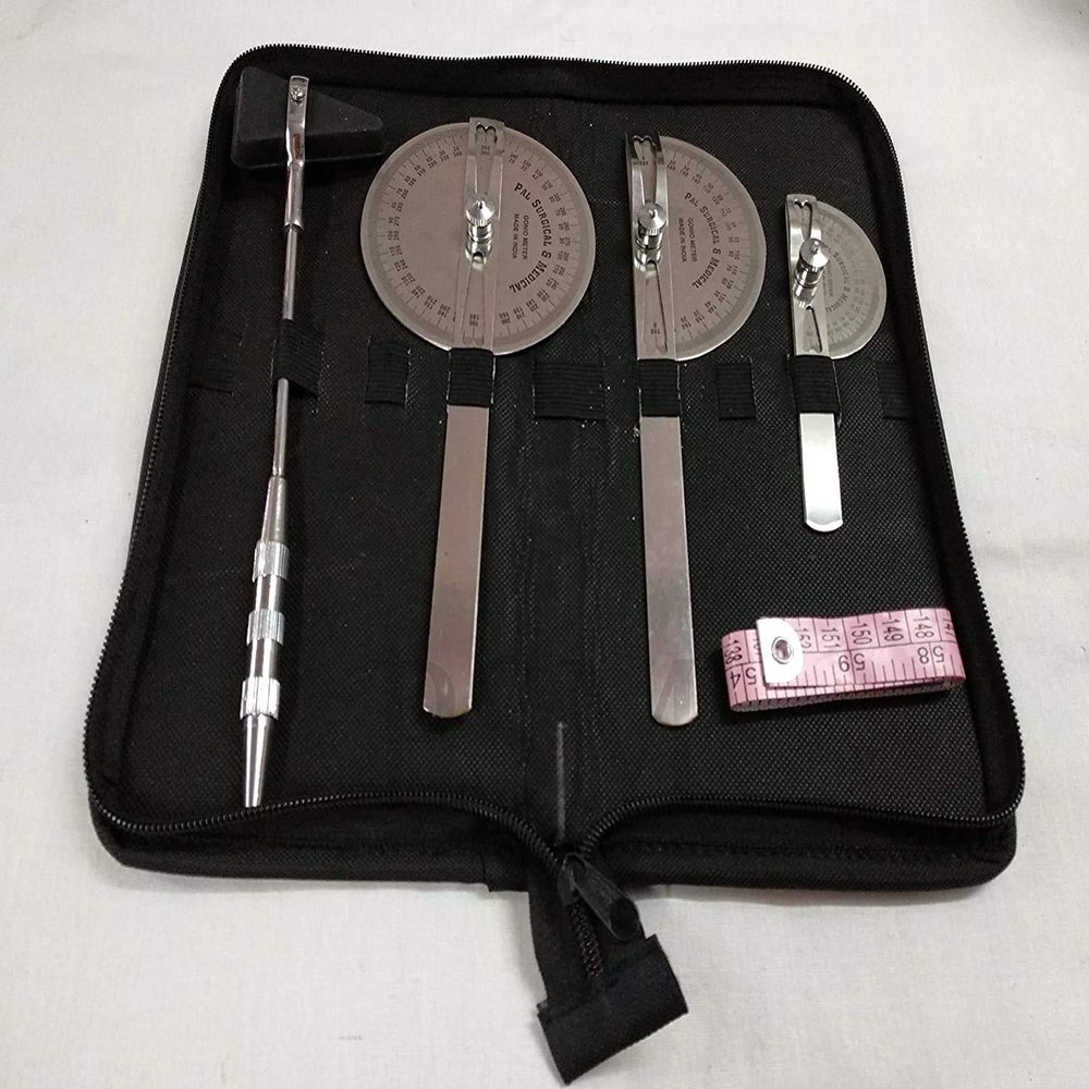 Goniometer Set of 3 Pc Made Stainless Steel with Hammer and Measuring Tape