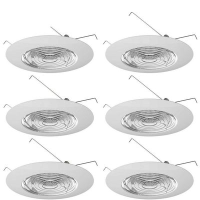 6" Inch Fresnel Glass Lens with White Plastic Shower Trim - 60 Watt Max. - for Wet Locations - Shower Glass Can Light Trim - Ul Listed - Pack of 6