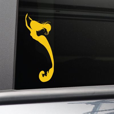 Nashville Decals Mermaid Vinyl Decal Laptop Car Truck Bumper Window Sticker, 8" x 4", Yellow