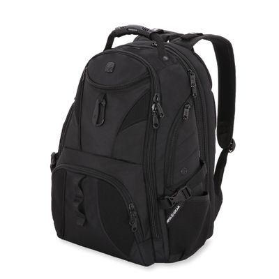 SwissGear 1900 ScanSmart 17 Laptop Backpack Black/Black Reflective Tech Backpack with ScanSmart Compartment Multiple Organizer Pockets & RFID Scan Blocking Technology
