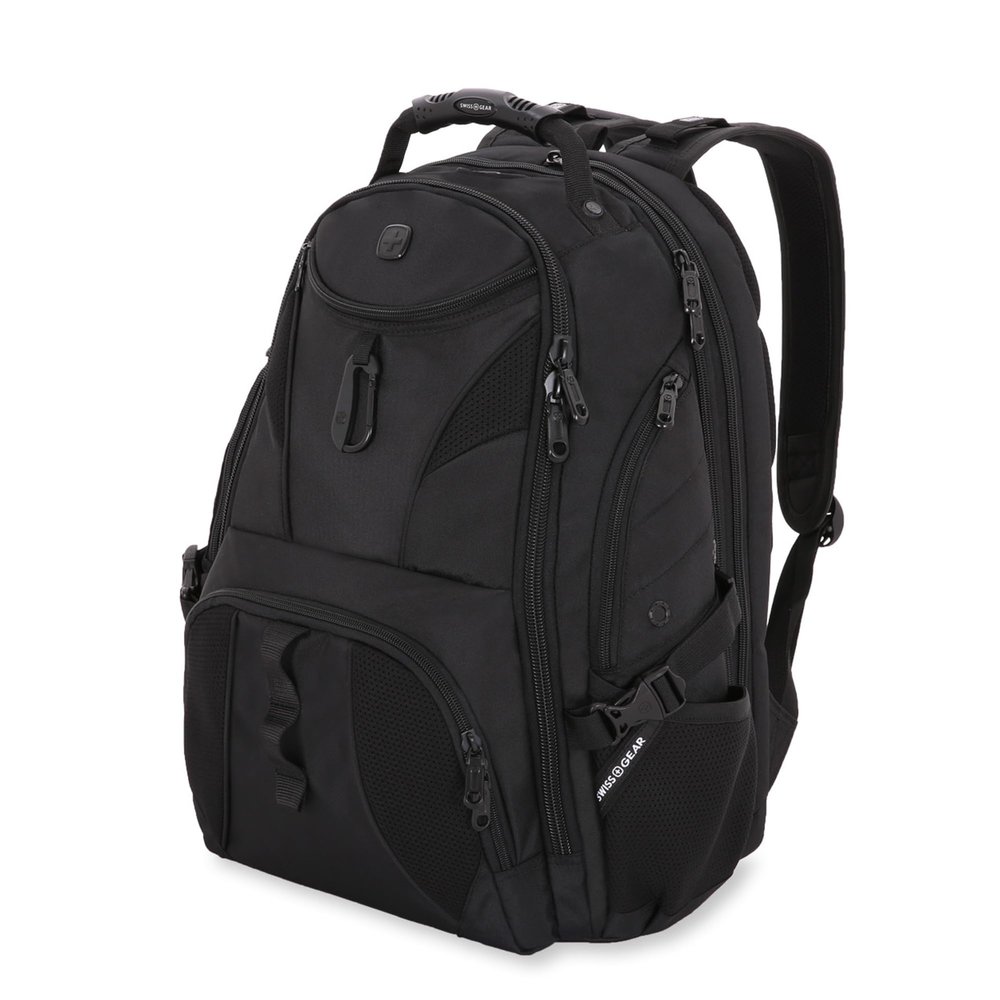 SwissGear 1900 ScanSmart 17 Laptop Backpack Black/Black Reflective Tech Backpack with ScanSmart Compartment Multiple Organizer Pockets & RFID Scan Blocking Technology