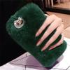 Case for Galaxy C10 Plus,Handmade Rex Rabbit Fur Hair Stylish Cute Fluffy Bling Crystal Rhinestone Soft Furry TPU Case for Samsung Galaxy C10 Plus (Dark green) view 1
