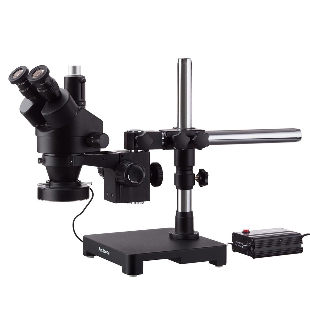 3.5X-45X TRINOCULAR Stereo Zoom Microscope ON Single-ARM Boom Stand W/Heavy Duty 80-LED
