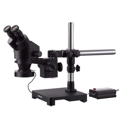 AmScope 3.5X-45X Black Stereo Zoom Microscope with Single Arm Boom Stand with 80-LED Ring-Light